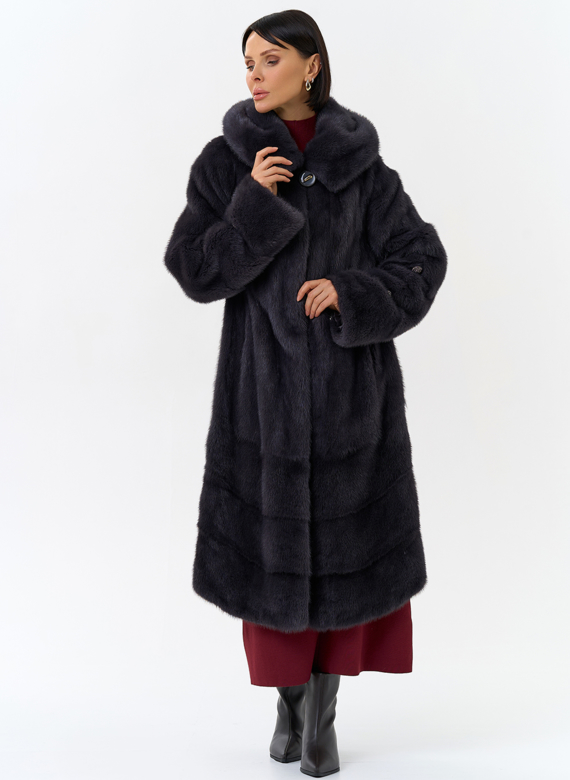 Шуба из меха норки с капюшоном