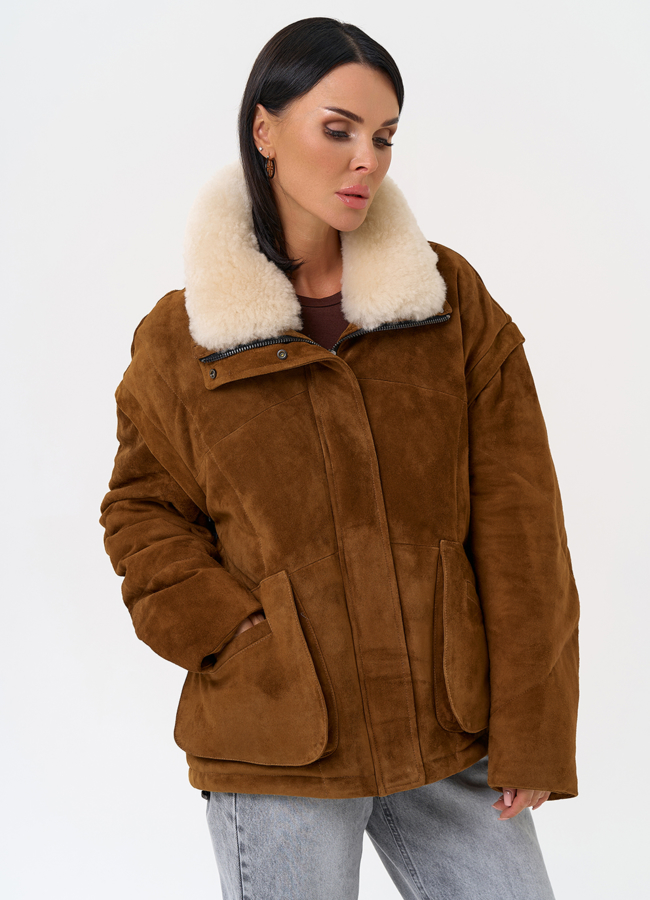 Пуховик - трансформер из натуральной замши модель № 31372 универмаг малина