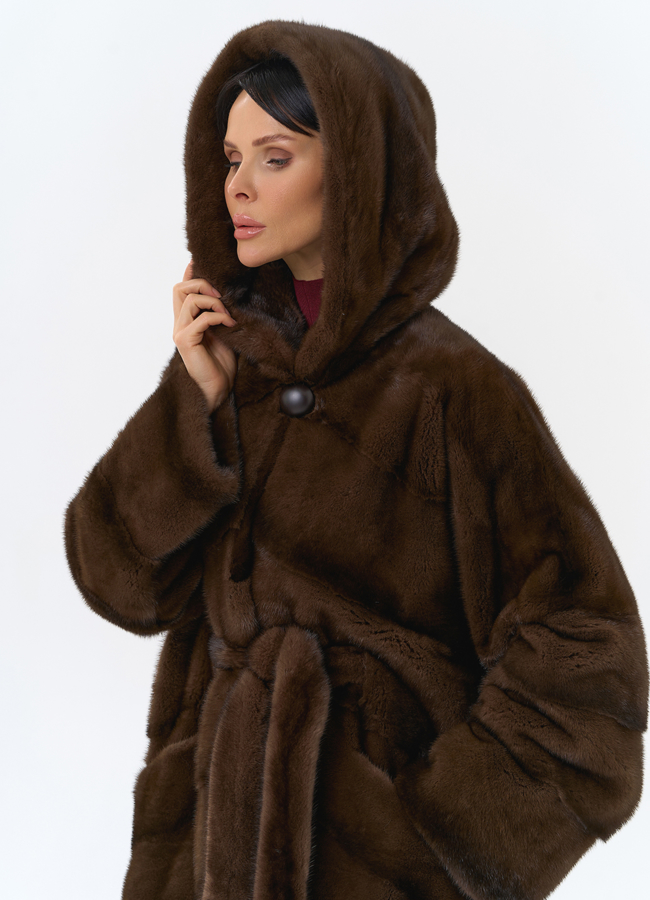 Шуба из меха норки с капюшоном модель № 31985 универмаг малина