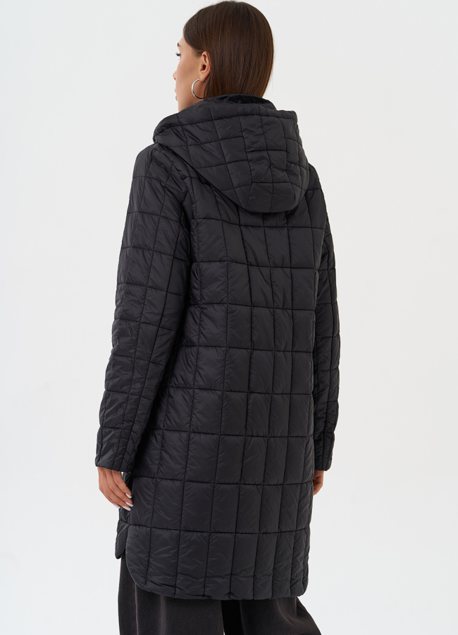 Стеганое пальто с капюшоном модель № 28296 универмаг малина