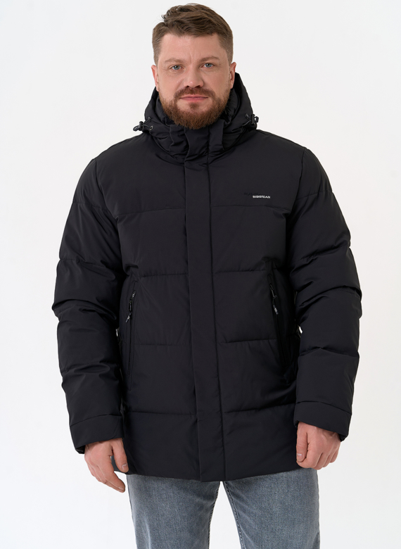 Мужской пуховик черного цвета с капюшоном