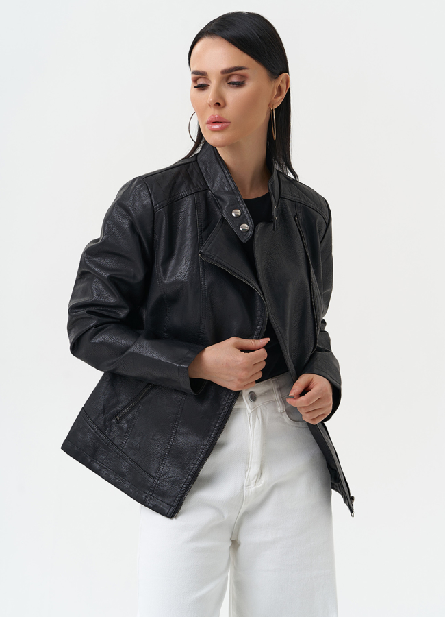 Куртка женская из эко кожи черного цвета модель № 30386 универмаг малина
