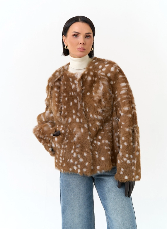 Дубленка двухсторонняя с принтом бемби фото