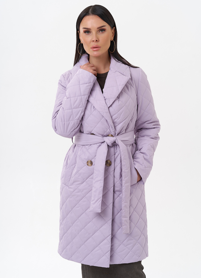 фото Женское стеганое полупальто с поясом модель № 29544