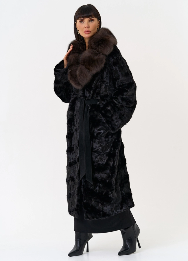 Женская шуба из меха норки с воротником из меха песца модель № 31487 универмаг малина