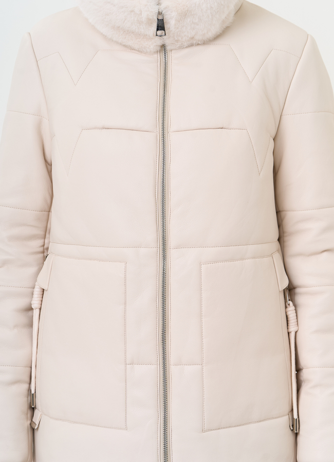 Женское пальто из эко кожи с капюшоном модель № 30730 универмаг малина