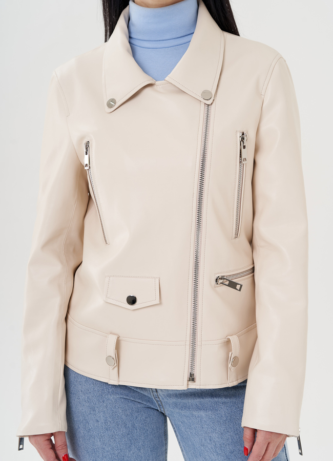 Светлая куртка косуха из эко кожи модель № 24218 универмаг малина