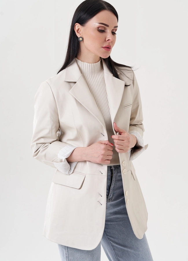 Женский пиджак из натуральной кожи  модель № 24482 универмаг малина