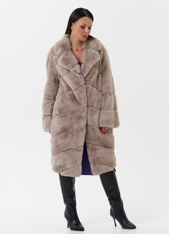 Шуба из меха кролика с английским воротником модель № 27821 в кредит