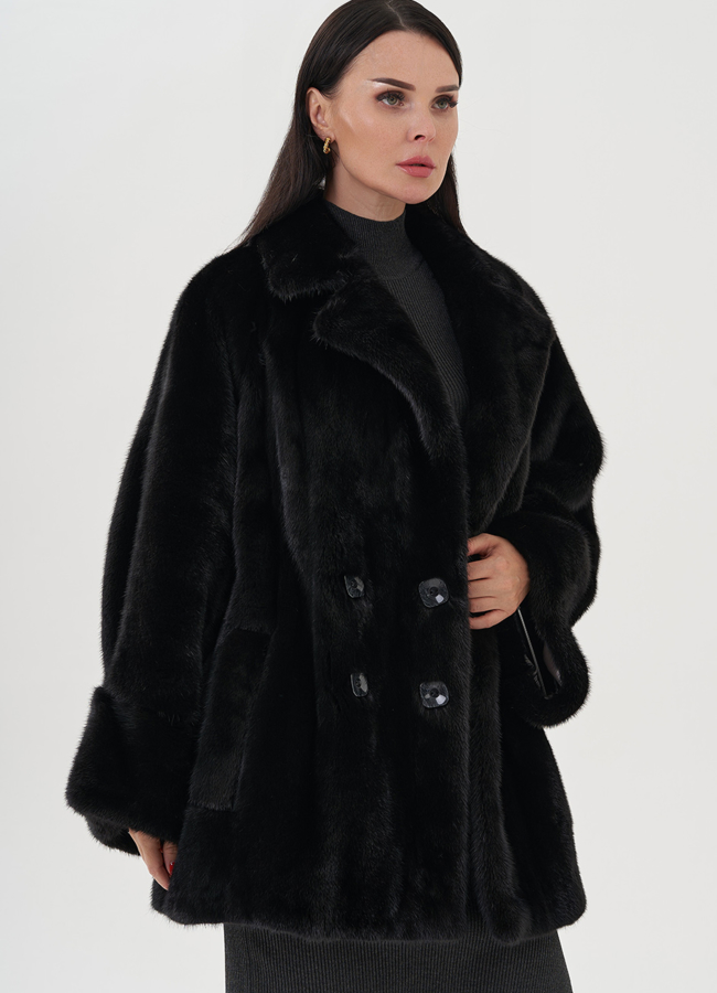 Короткая шуба из меха saga модель № 24963 универмаг малина