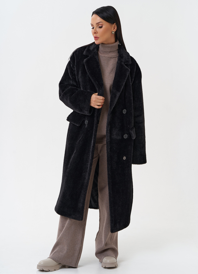 Женское ворсовое пальто с капюшоном модель № 28944 универмаг малина