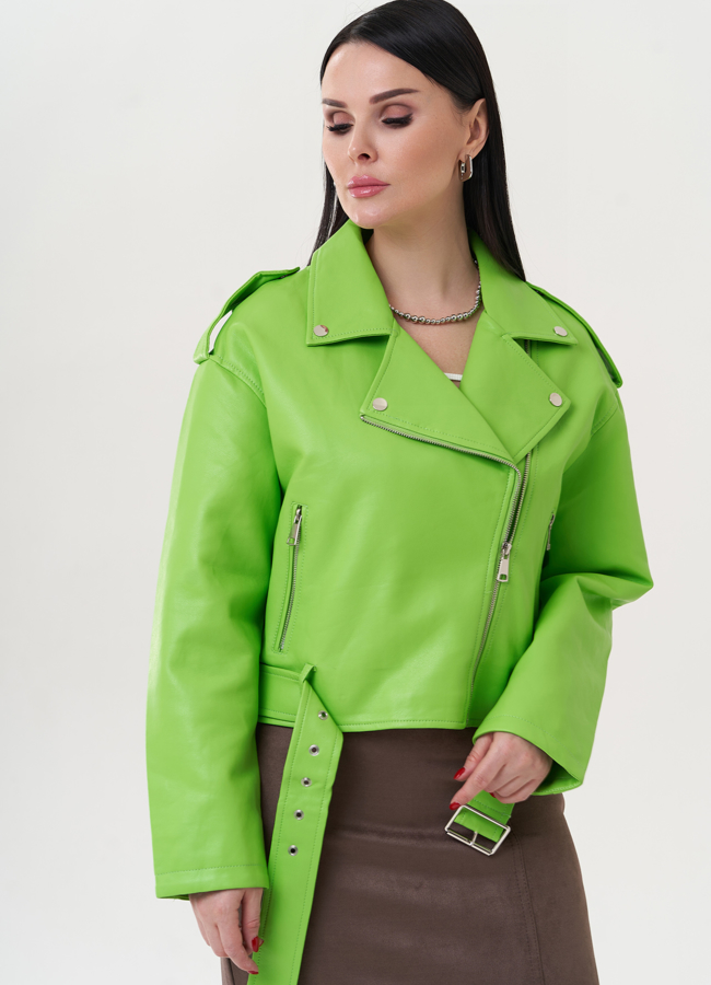 Куртка из эко кожи с английским воротником модель № 26798 меха малина