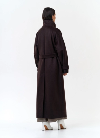 Женское длинное пальто с воротником стойкой