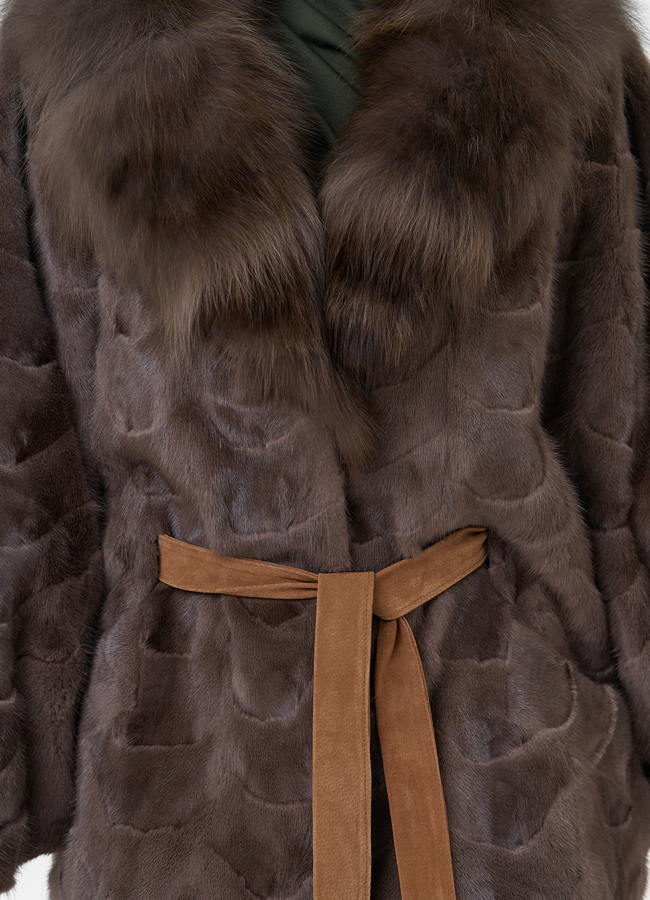 Норковая шуба с отделкой из лисы модель № 6318 в рассрочку