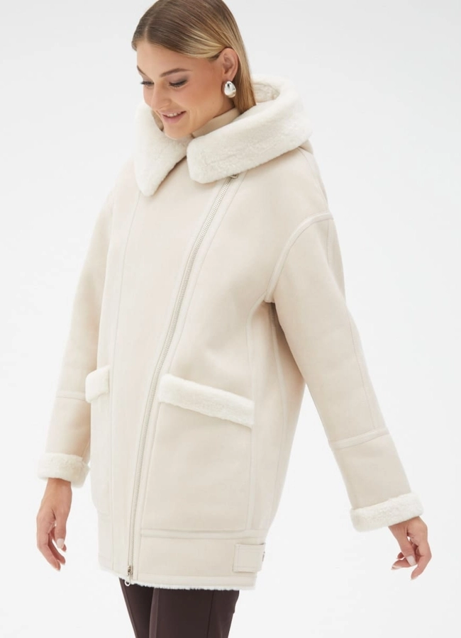 Женская удлиненная дубленка из эко кожи модель № 32023 в рассрочку