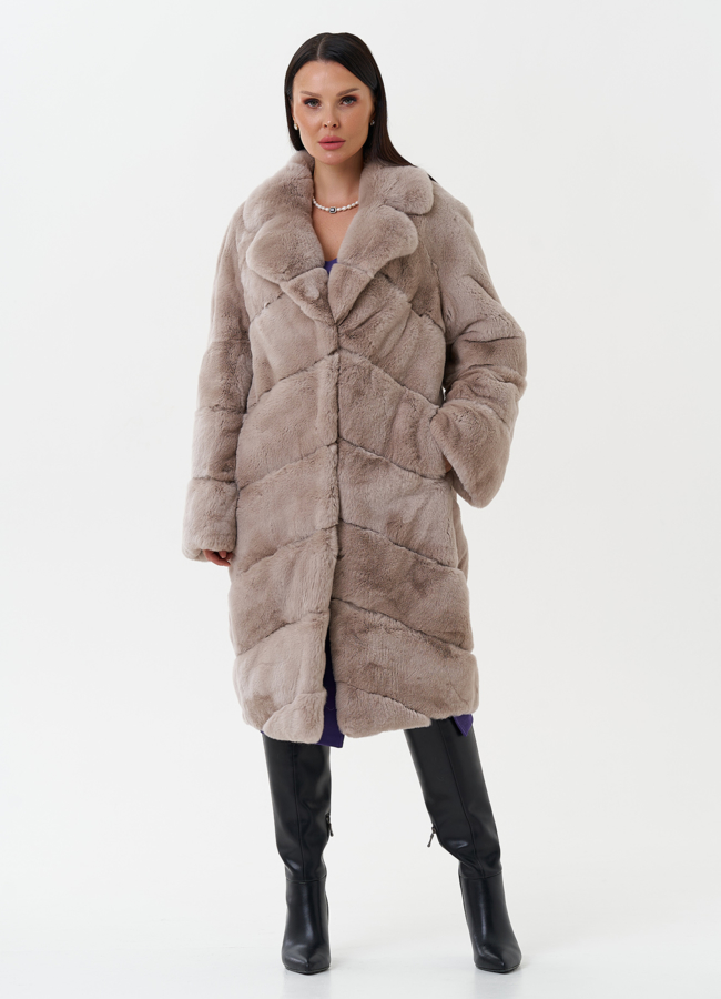 фото Шуба из меха кролика с английским воротником модель № 27821