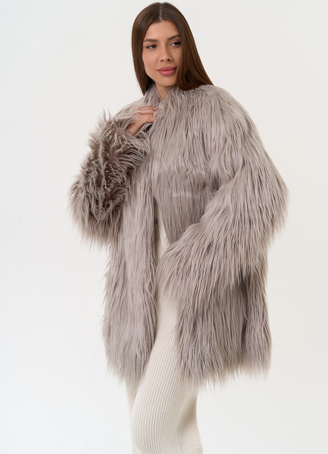 Женская шуба из эко меха с декоративным поясом модель № 31529 универмаг малина