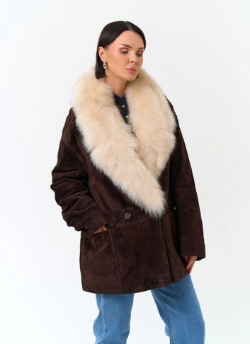 Пуховик из натуральной замши фото