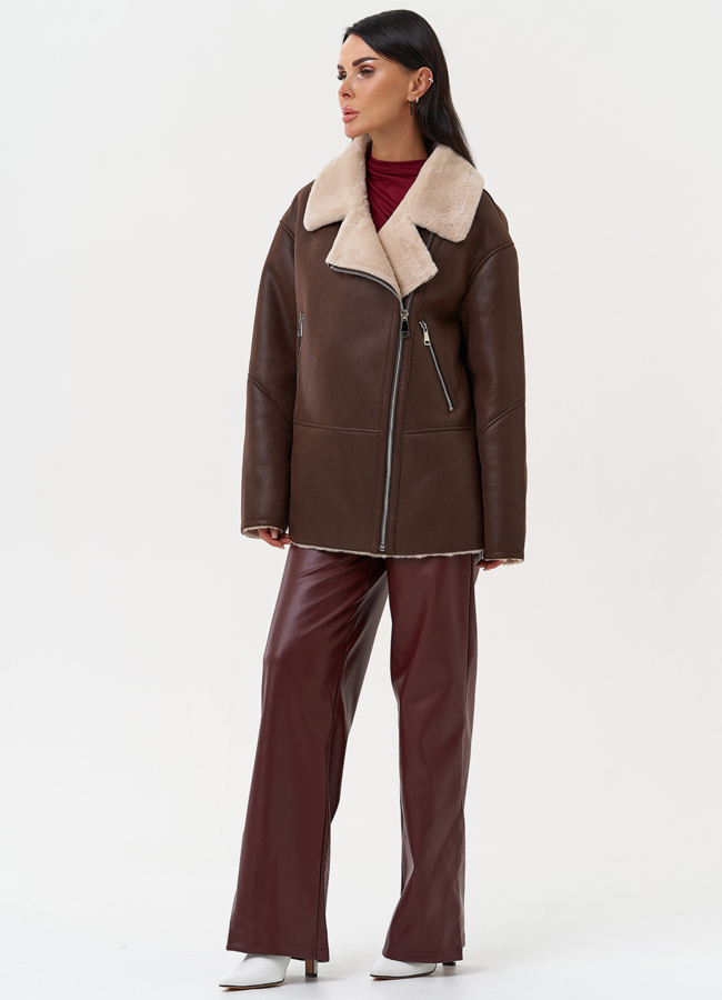 Женская дубленка из эко замши с воротником модель № 31285 в рассрочку