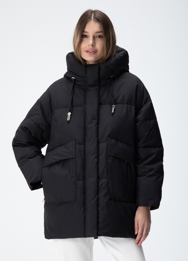 Женский пуховик с капюшоном  модель № 28389 меха малина