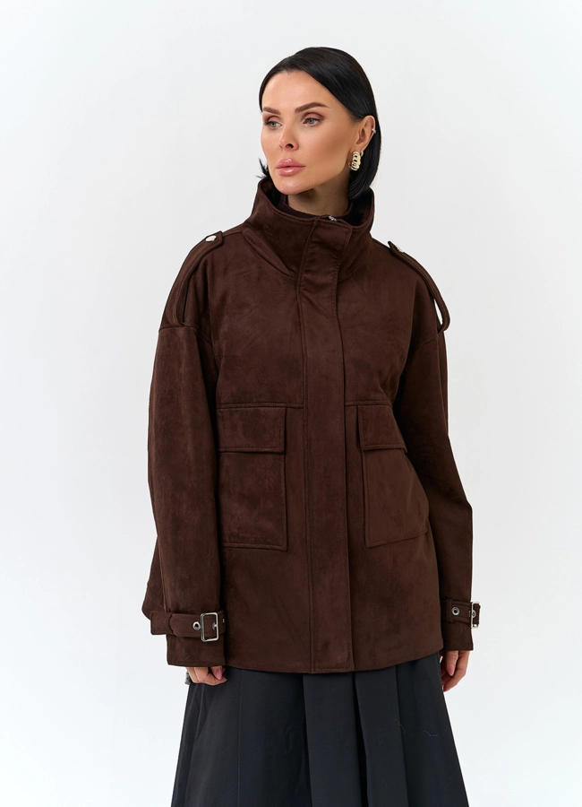 Женская куртка из эко замши с отделкой из эко меха модель № 32794 в кредит