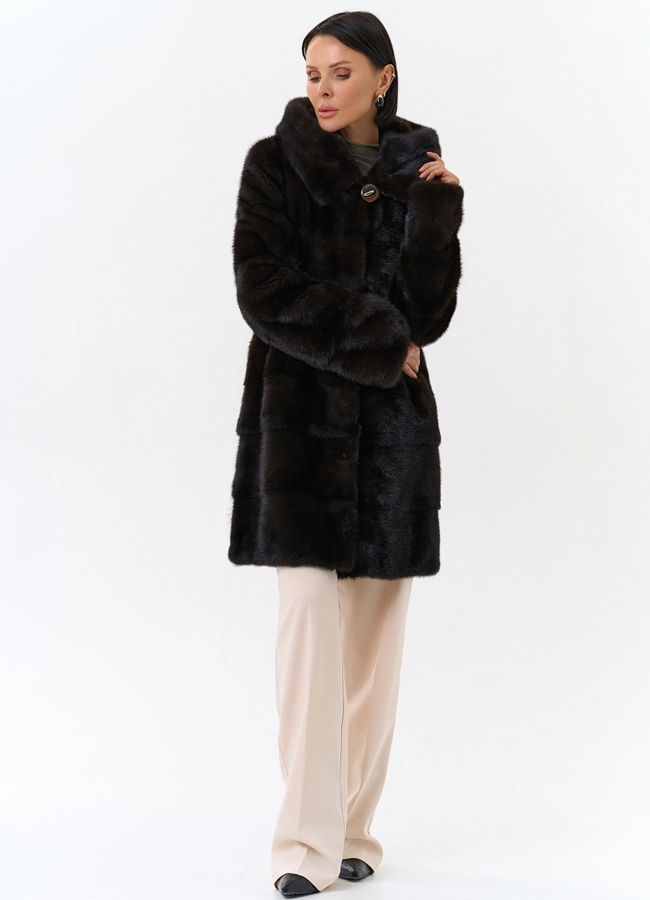 Норковая шуба с капюшоном модель № 24726 универмаг малина