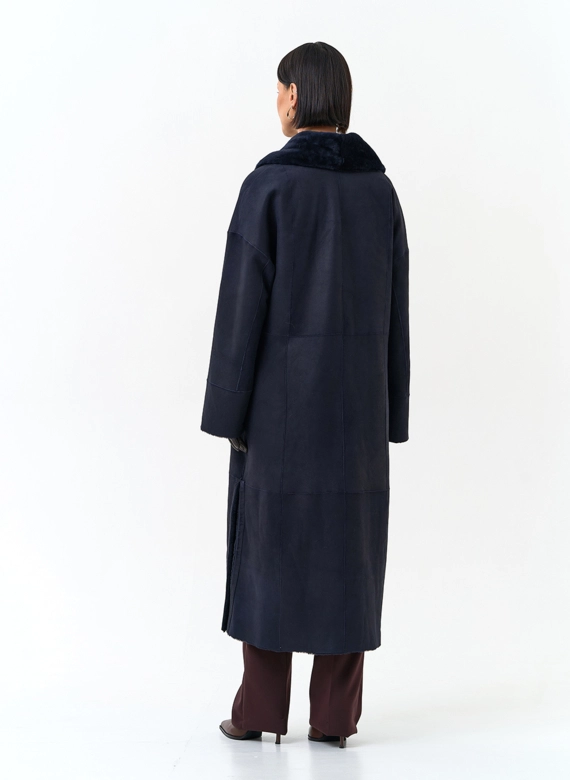 Женская двухсторонняя дубленка с воротником шаль фото