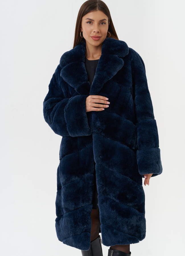 Шуба из меха кролика с английским воротником модель № 27840 в рассрочку