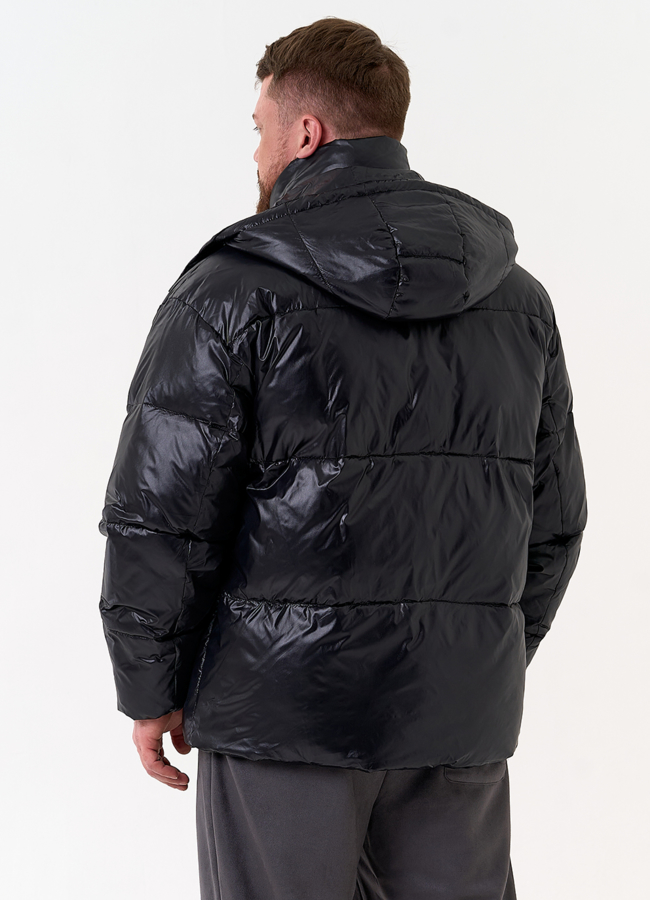 фото Мужской пуховик черного цвета с капюшоном модель № 31466