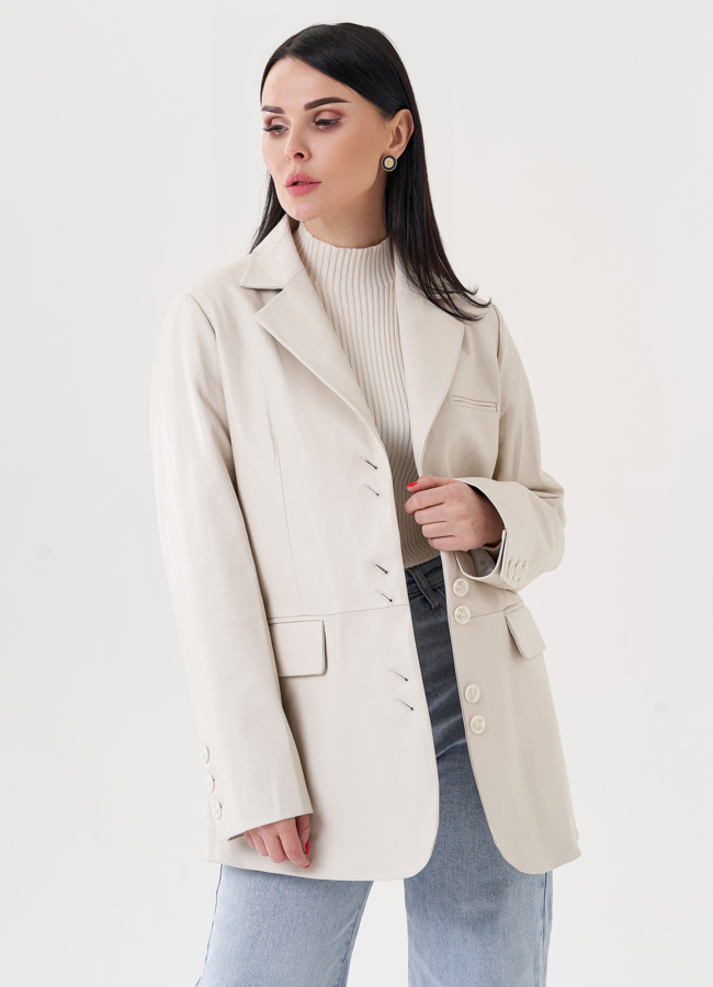 Женский пиджак из натуральной кожи  модель № 24482 универмаг малина